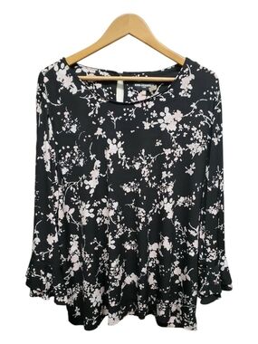 Karl Lagerfeld Paris Black and Light Pink Floral Long-Sleeve Tunic XXL